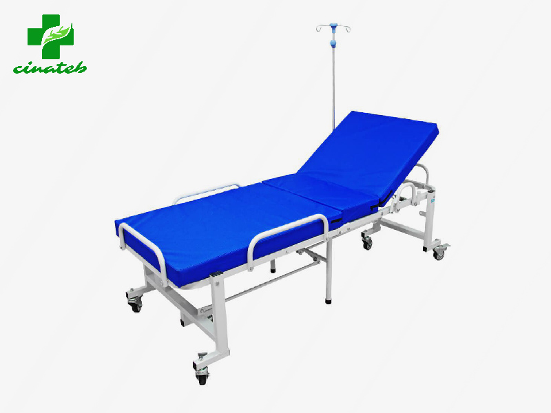 تخت معاینه حفاظ‌دار سر تاشو با پایه سرم